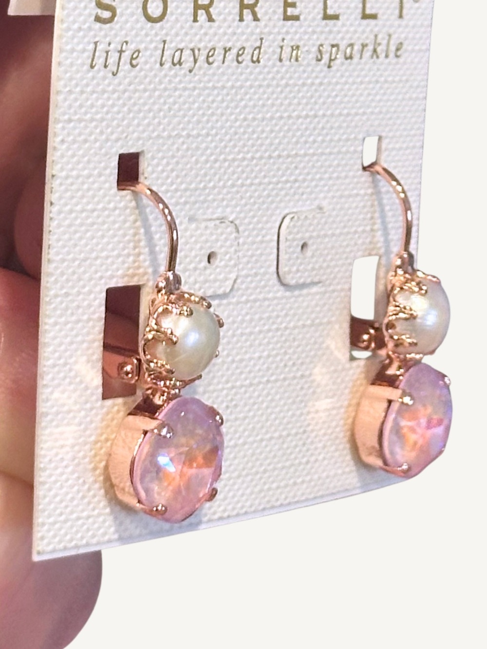 RARE Saphiret and Pearl Sorrelli Lever Drop Earrings - Picture 5 of 9